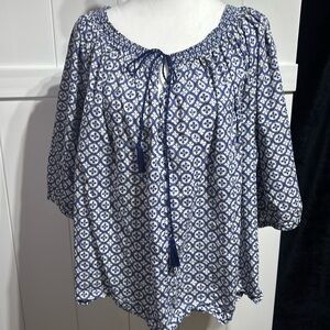 NWOT Joe Fresh blue/white boho top